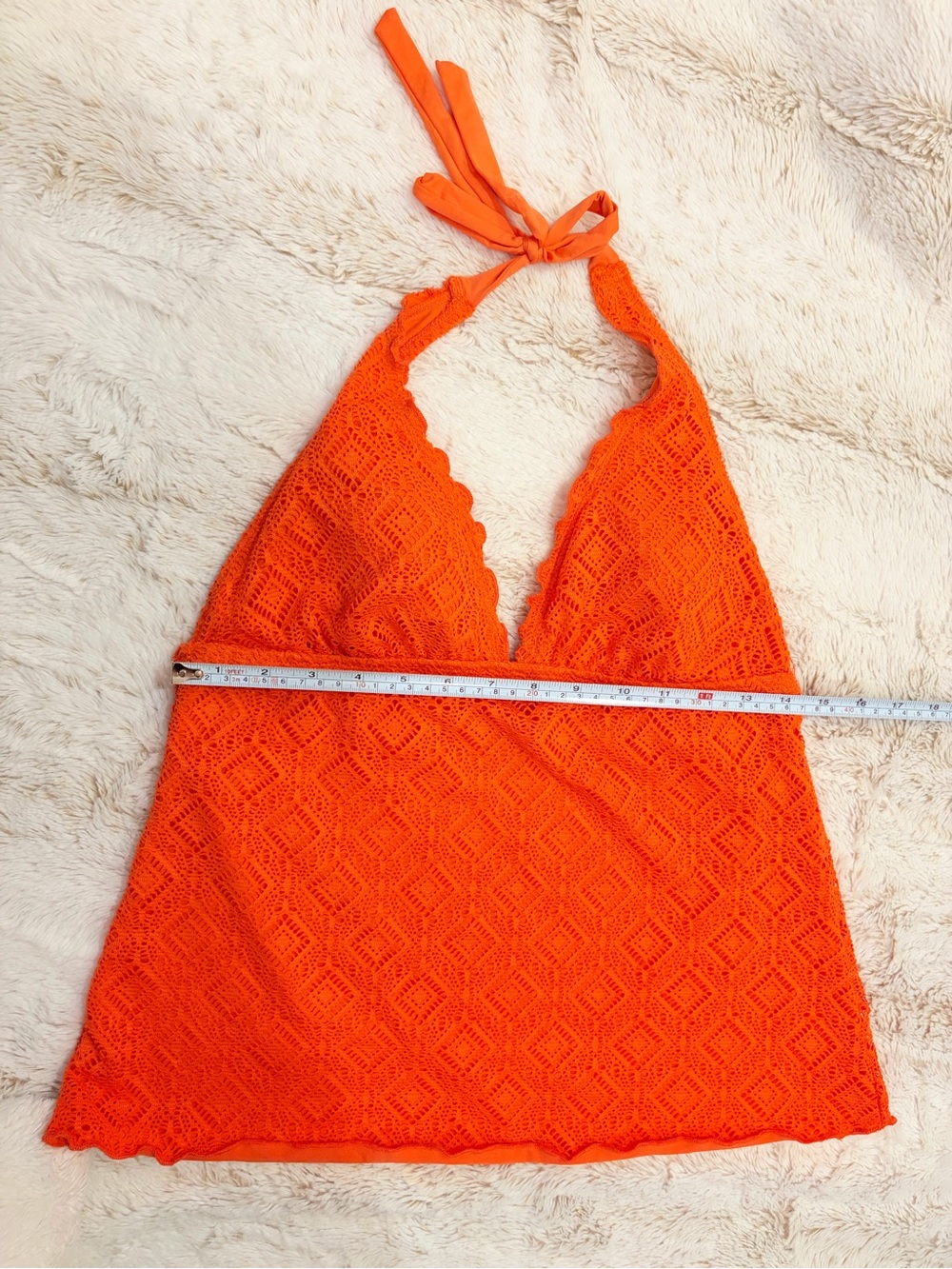 🧡 Vintage Y2K Orange Lace Tankini Halter Top Euro Summer Mermaidcore Coquette - Picture 7 of 8